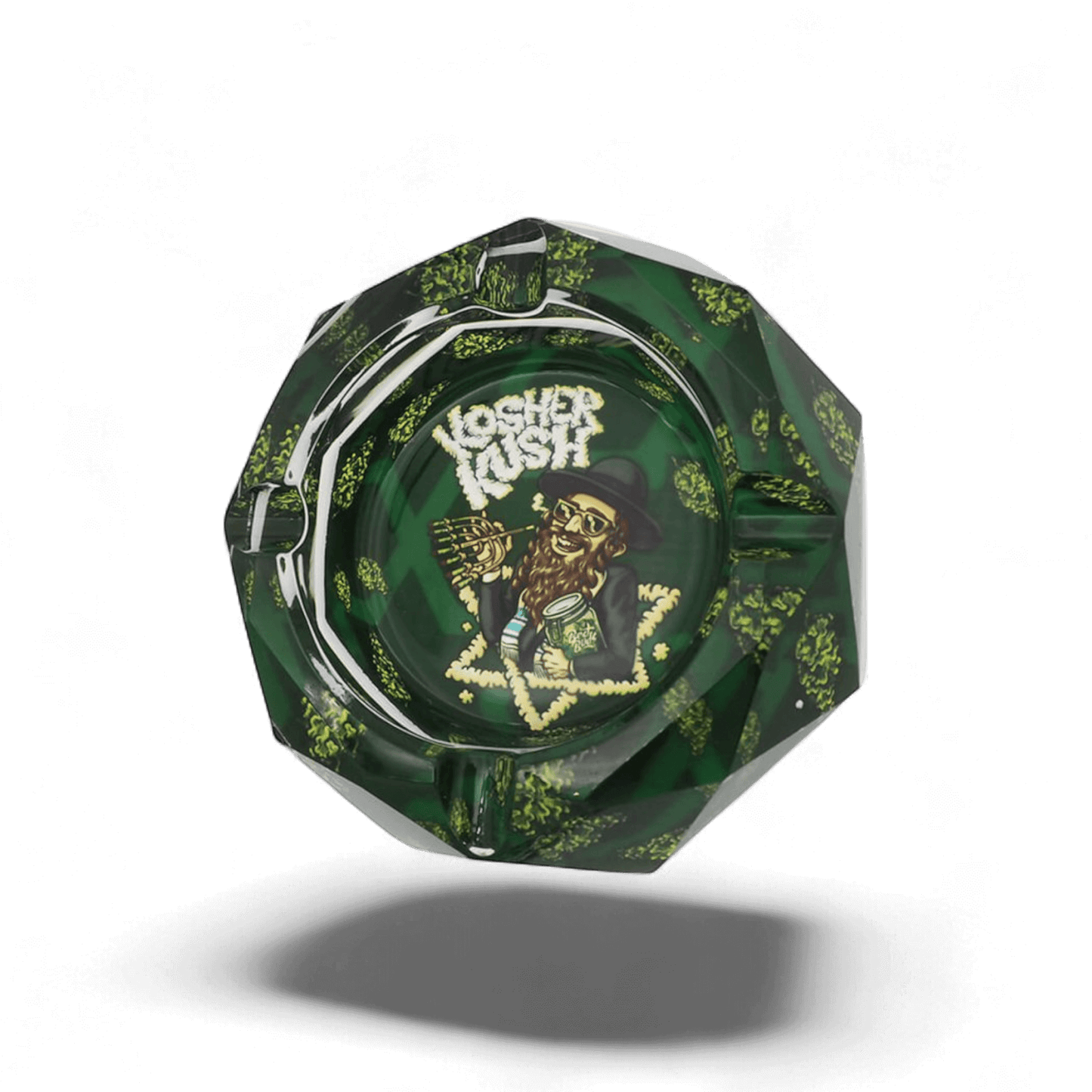 Kristallaschenbecher im Kosher Kush Design, stilvolles Kristallglas, erhältlich bei Pief-Leaf®