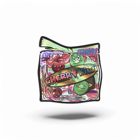 10x FROSTY Cherry Kiwi shaped Mylar Bag 3,5g - Leer