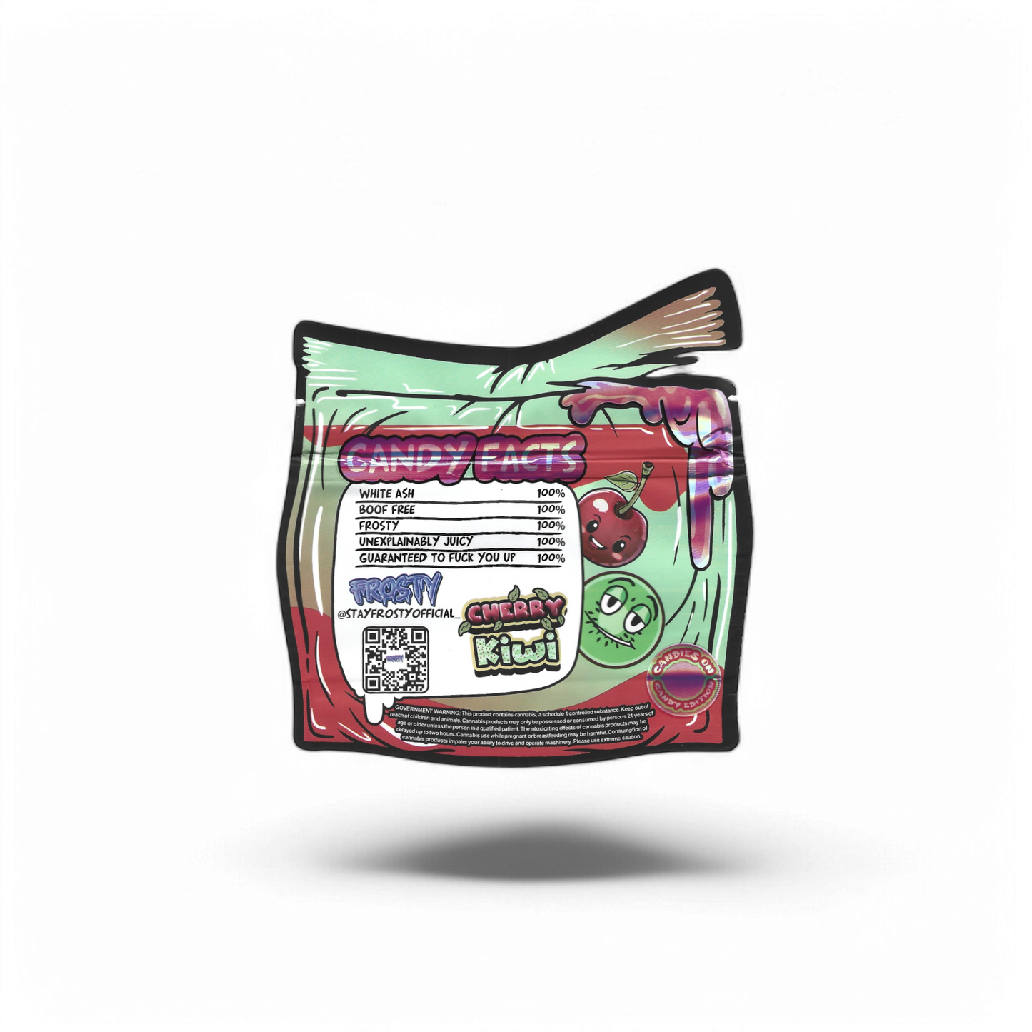 10x FROSTY Cherry Kiwi shaped Mylar Bag 3,5g - Leer