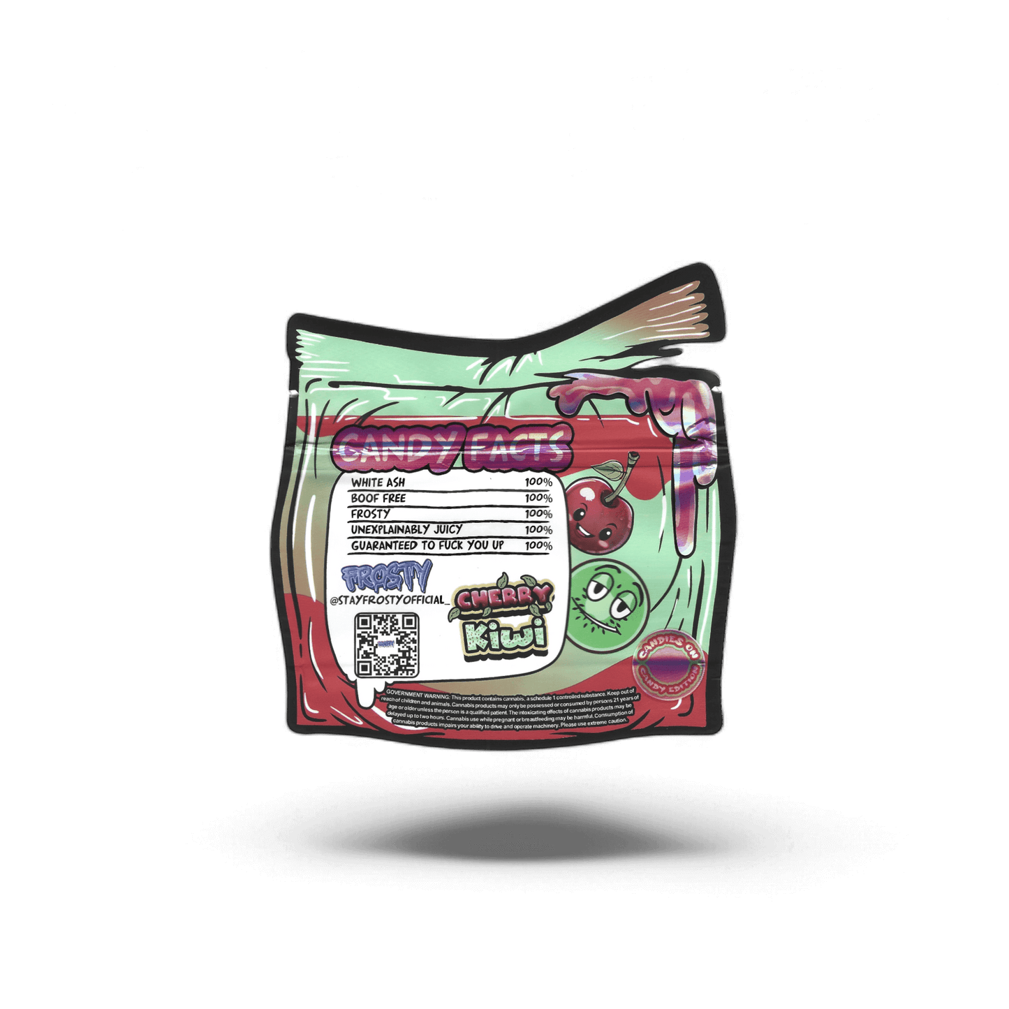 10x FROSTY Cherry Kiwi shaped Mylar Bag 3,5g - Leer