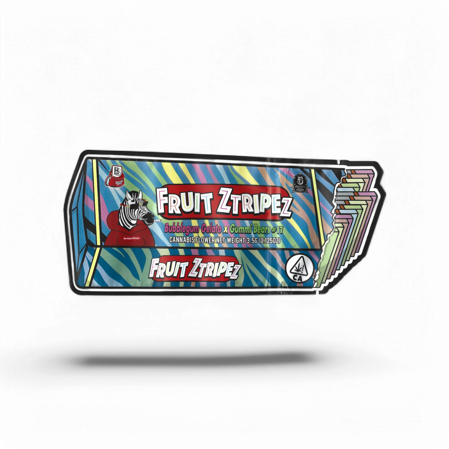 10x Backpackboyz Fruit Ztripez Shaped Mylar Bags 3.5g – leere Sammelbeutel im kreativen Design.