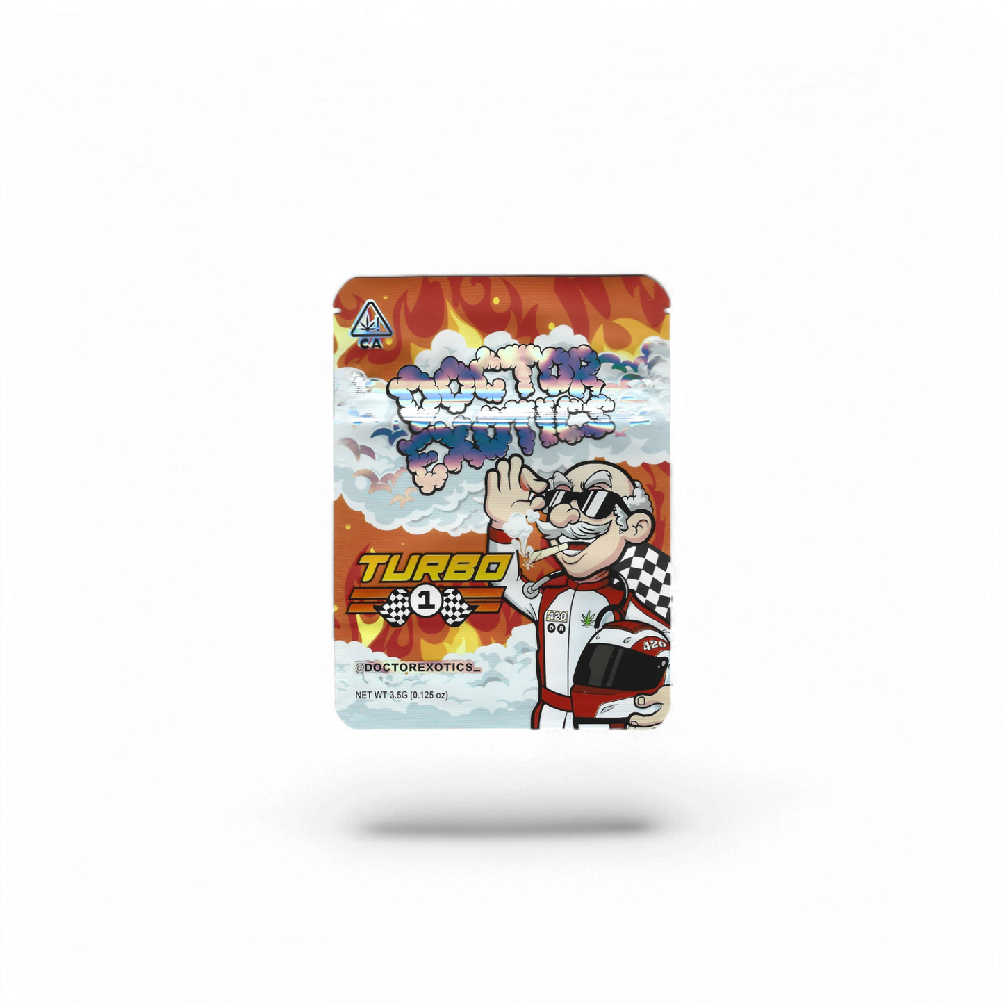 10x Doctor Exotics Turbo #1 Mylar Bags 3.5g – leere Sammelbeutel im Turbo-Design.