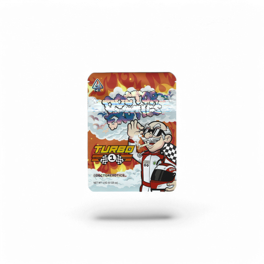 10x Doctor Exotics Turbo #1 Mylar Bags 3.5g – leere Sammelbeutel im Turbo-Design.