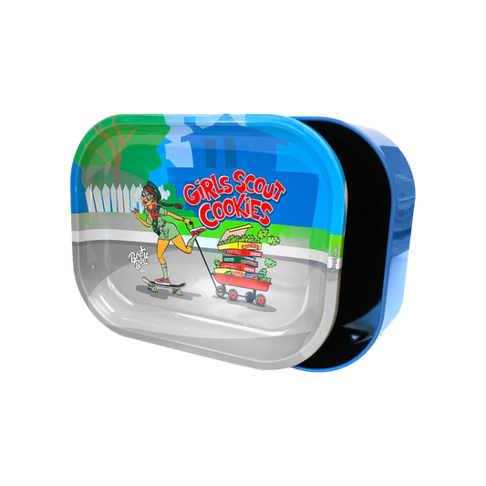 Best Buds Thin Box Rolling Tray mit Stauraum – Girl Scout Cookies Design, kompakt und funktional für unterwegs.