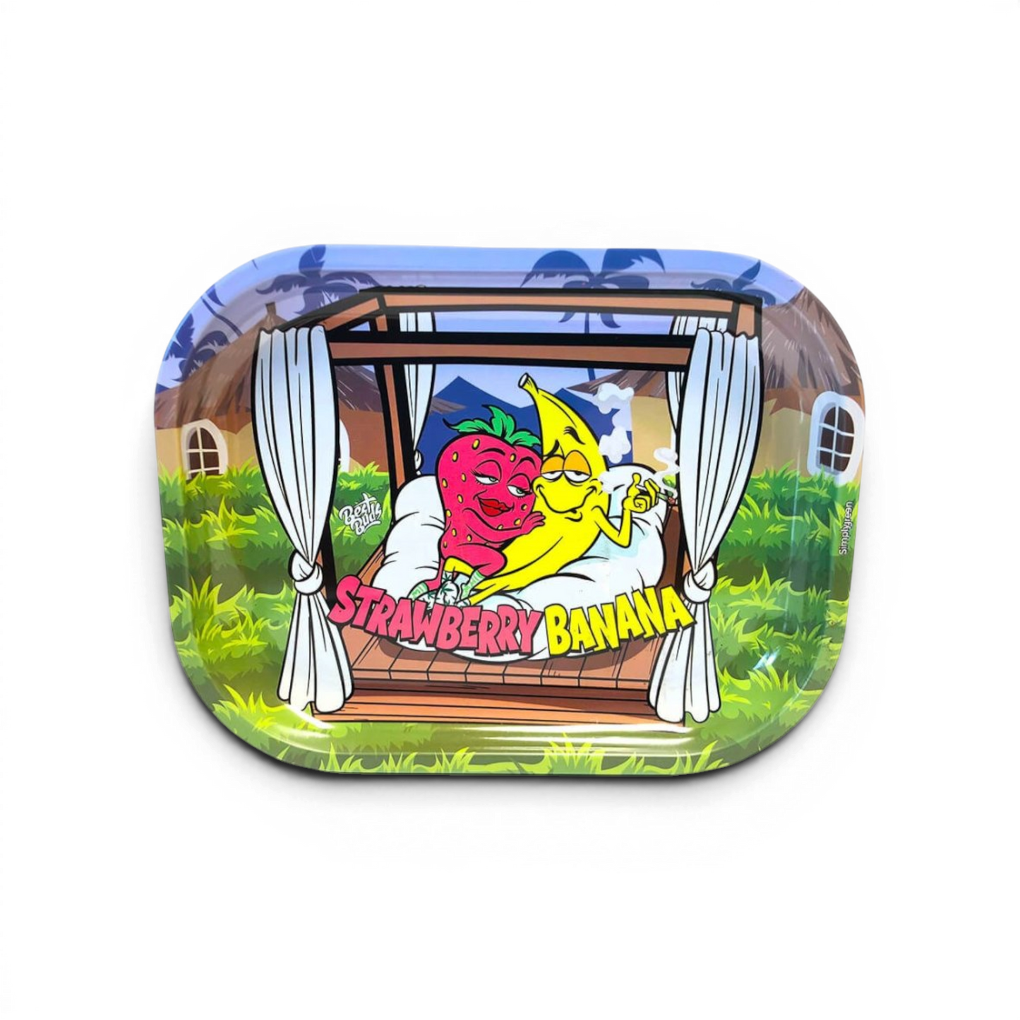 Rolling Tray Dose Strawberry Banana aus robustem Metall