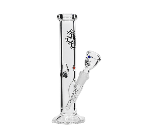 22 cm Basic-Bong aus 3,2 mm Borosilikatglas mit 14,5 mm Schliff und Lochdiffusor-Chillum