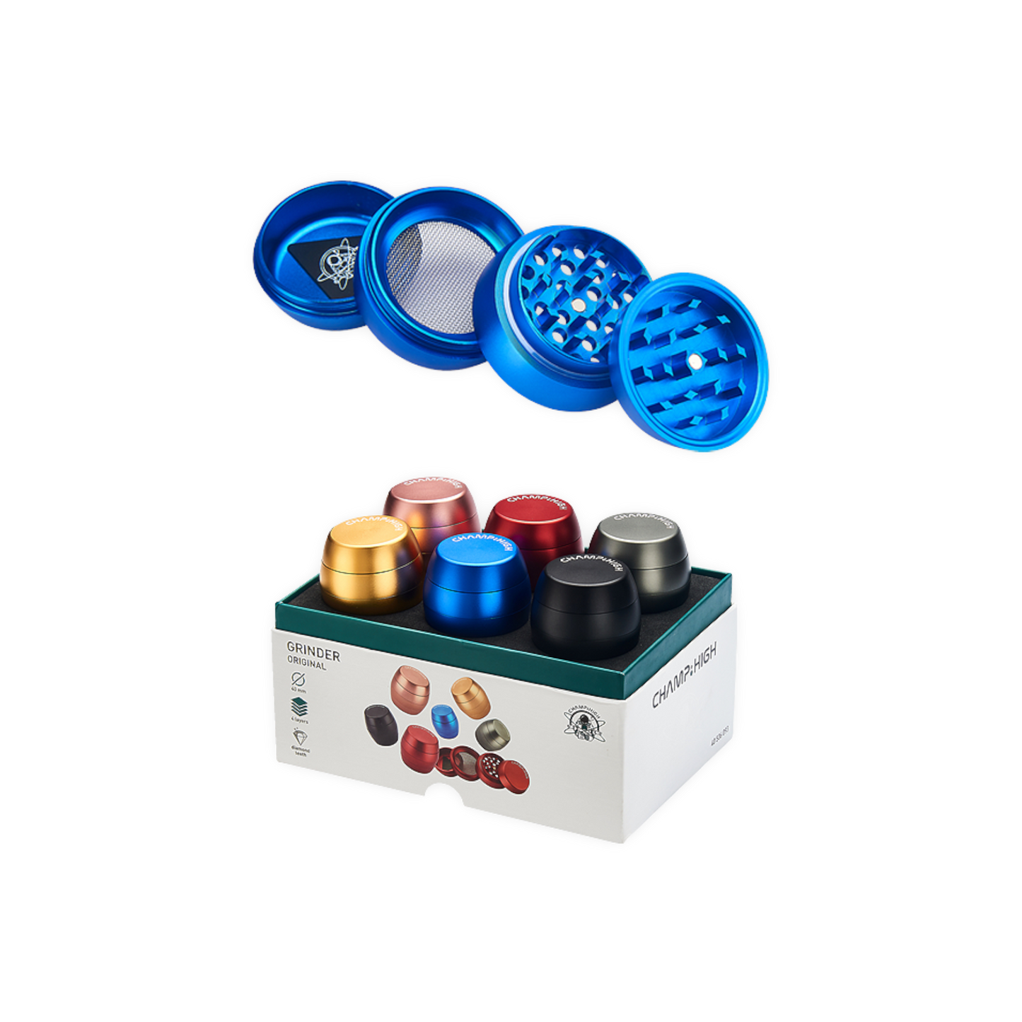 CNC-Grinder, Aluminium-Grinder, Gewölbte Tonne, Champ High, Diamantzähne, vierteilig, Kräutermühle, stilvoll, kompakt, Pollensieb, hochwertig, leicht, .
