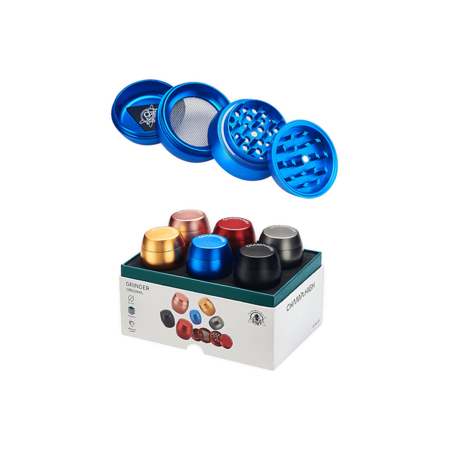 CNC-Grinder, Aluminium-Grinder, Gewölbte Tonne, Champ High, Diamantzähne, vierteilig, Kräutermühle, stilvoll, kompakt, Pollensieb, hochwertig, leicht, .