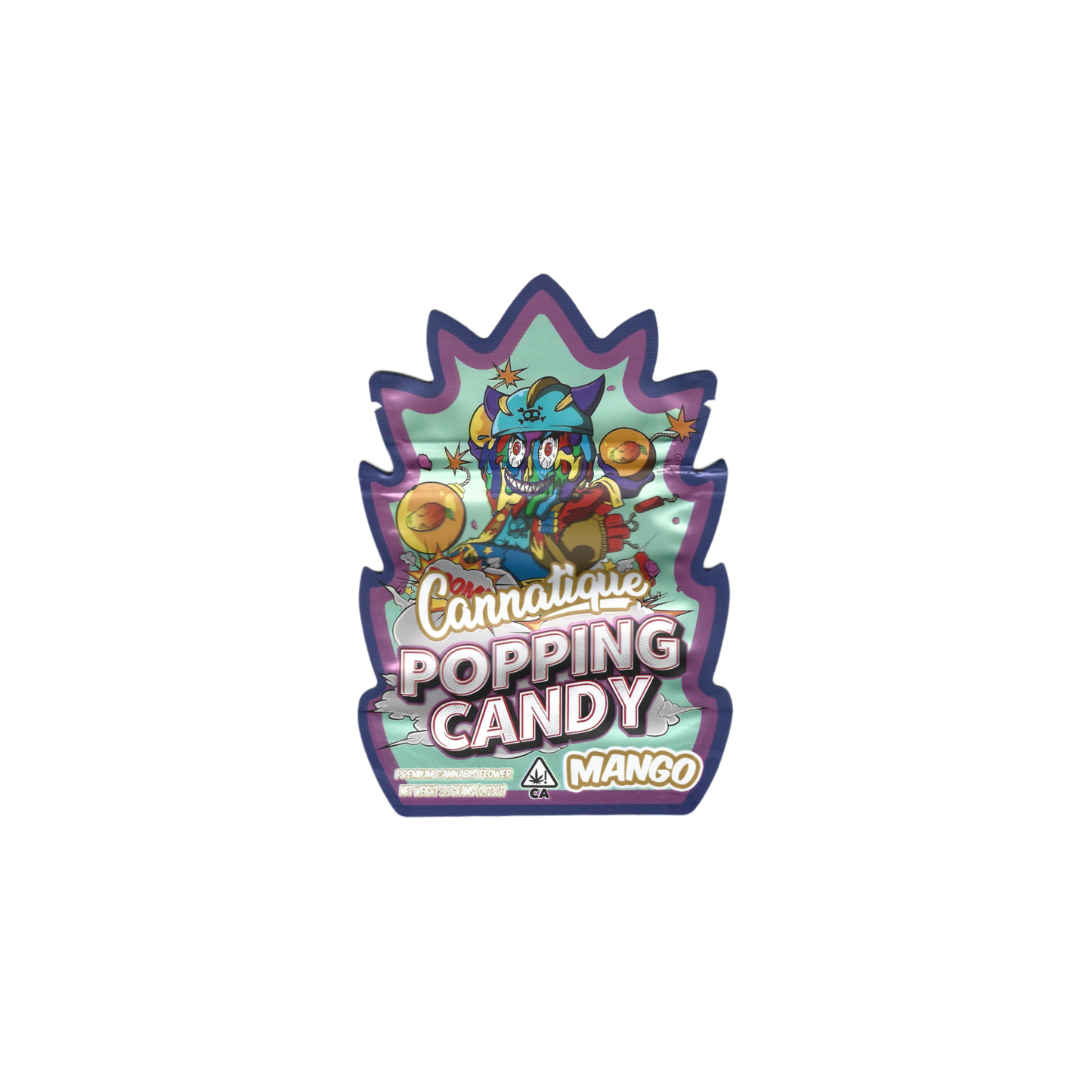 10x Cannatique Popping Candy Mango shaped Mylar Bag 3,5g - Leer