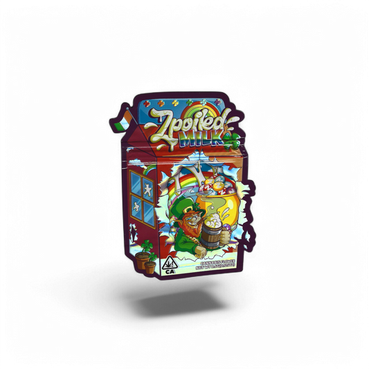 10x The Candy Shop Zpoiled Milk Shaped Mylar Bags 3.5g – leere Sammelbeutel im kreativen Design.