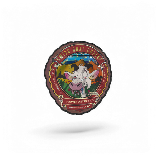 10x Swiss Goat Cheese Shaped Mylar Bags 3.5g – leere Sammelbeutel im auffälligen Käse-Design.