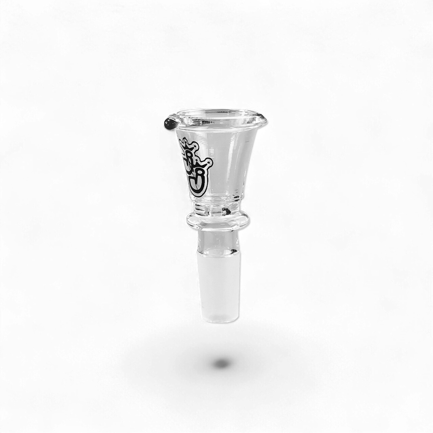 Konisches Glas-Köpfchen mit 14,5 mm Schliff, transparent, mit „JJ“-Print – ca. 3 cm hoch