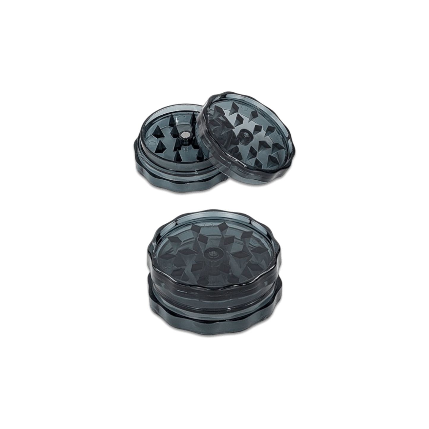 Kompakter Kunststoffgrinder (Ø 38 mm) mit scharfen Haifischzähnen & starkem Magnetverschluss für präzises Mahlen.