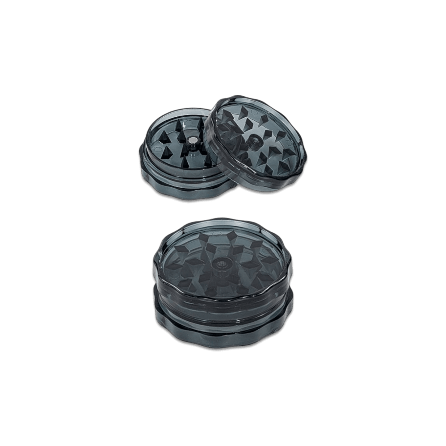 Kompakter Kunststoffgrinder (Ø 38 mm) mit scharfen Haifischzähnen & starkem Magnetverschluss für präzises Mahlen.