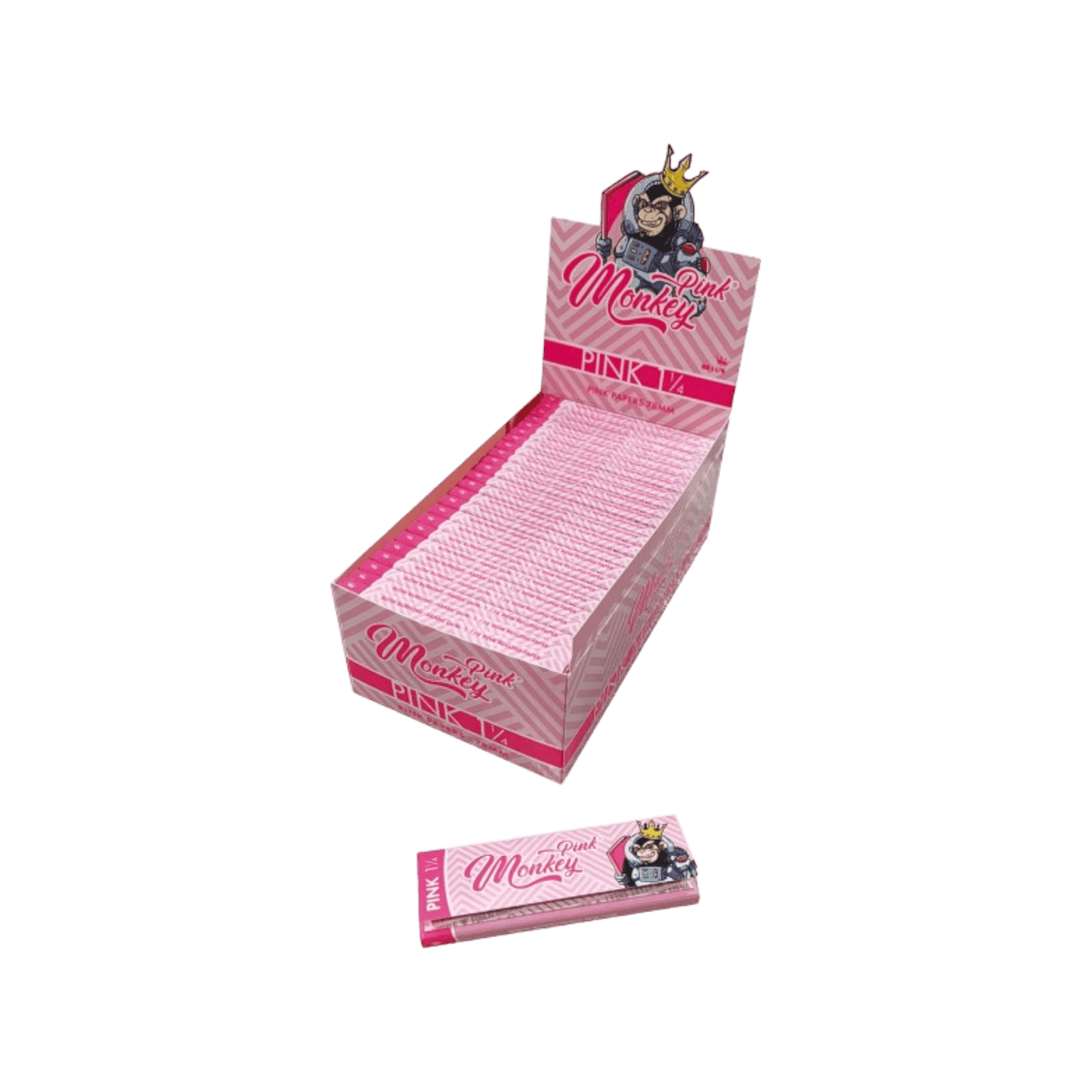 Monkey King® Pink Papers 1¼ Chlorfrei – Pinkfarbene Blättchen mit natürlicher Gummiarabikum-Gummierung