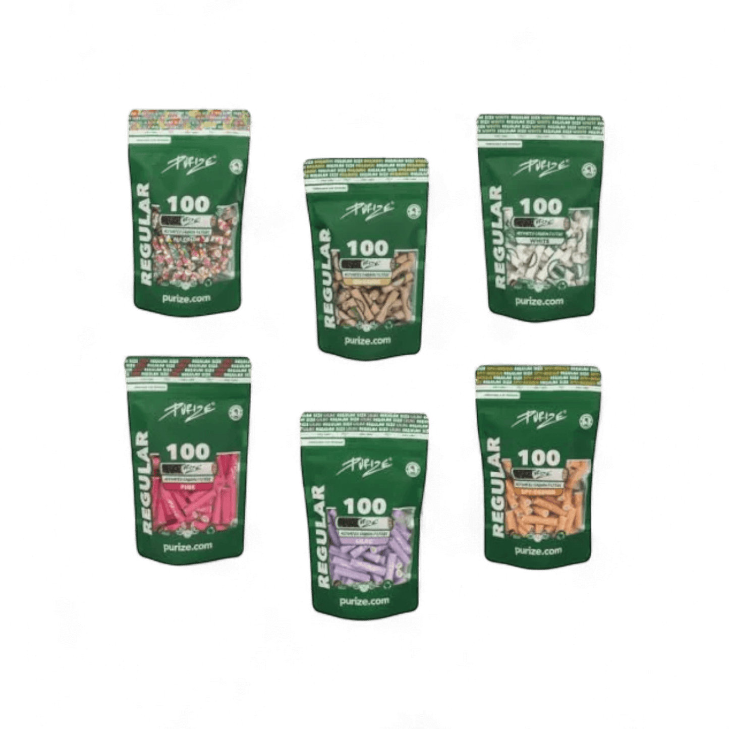 PURIZE 9mm Regular Aktivkohlefilter 100 Stück Farbmix