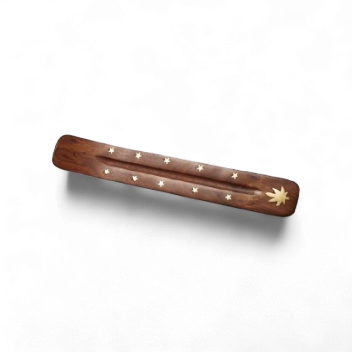 Räucherstäbchenhalter aus Holz mit Messingintarsien 260 mm