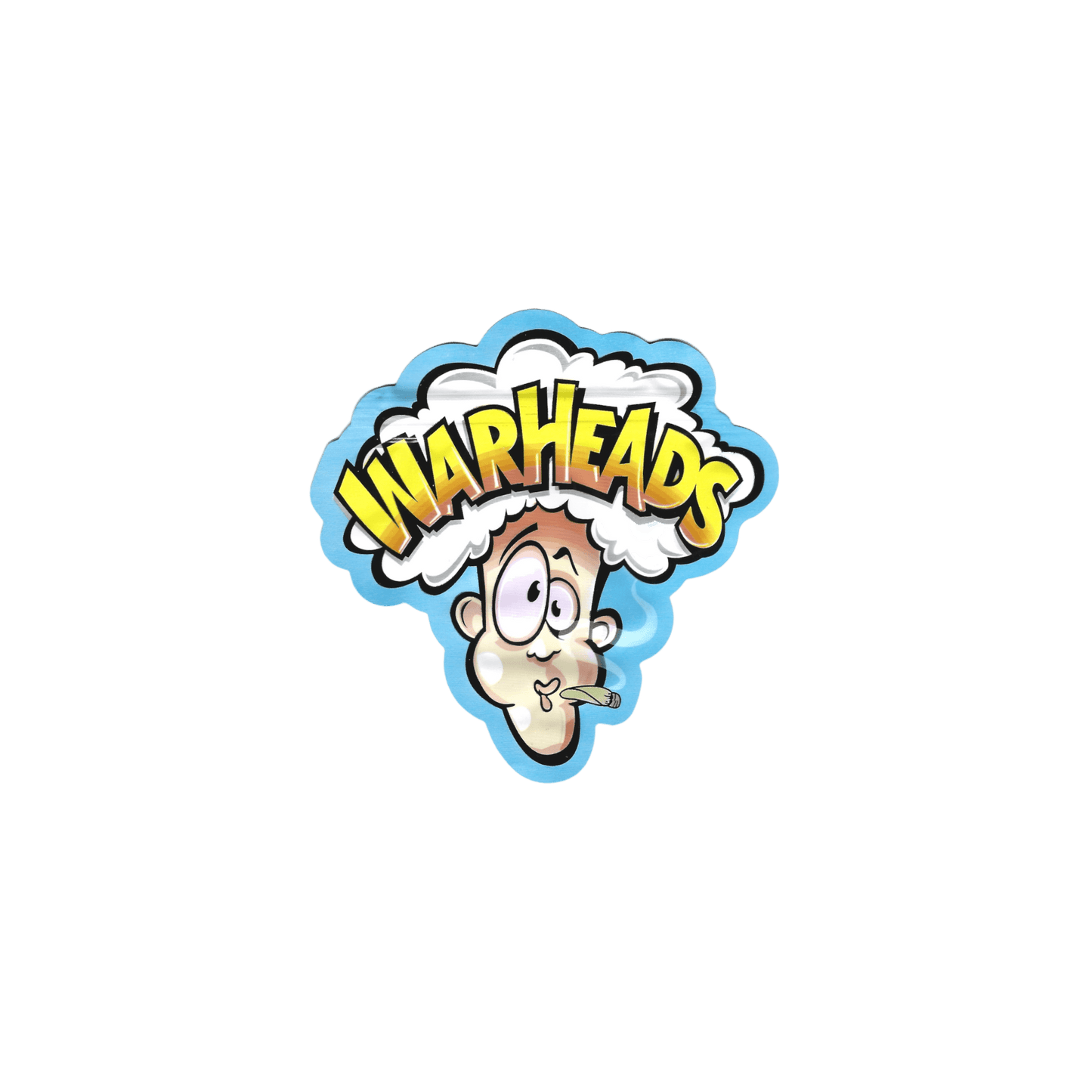 10x Warheads Blue Shaped Mylar Bags 3,5g leer auf weißem Hintergrund