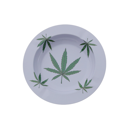 Aschenbecher "Hanfblätter" grün-weiß aus Metall, Ø ca.14 cm