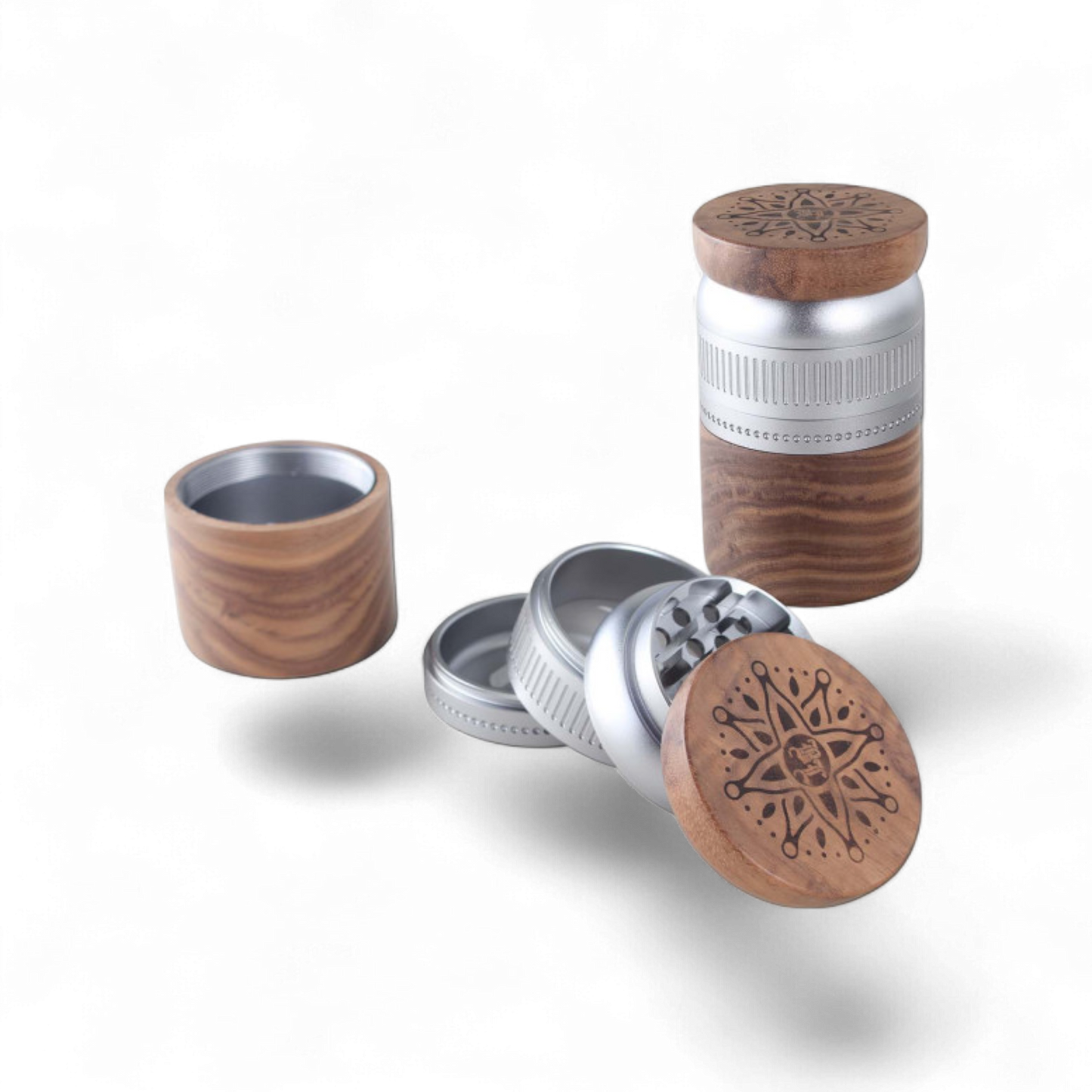 Black Leaf® Grinder 5-tlg. aus Walnussholz & Aluminium, 63 mm Durchmesser
