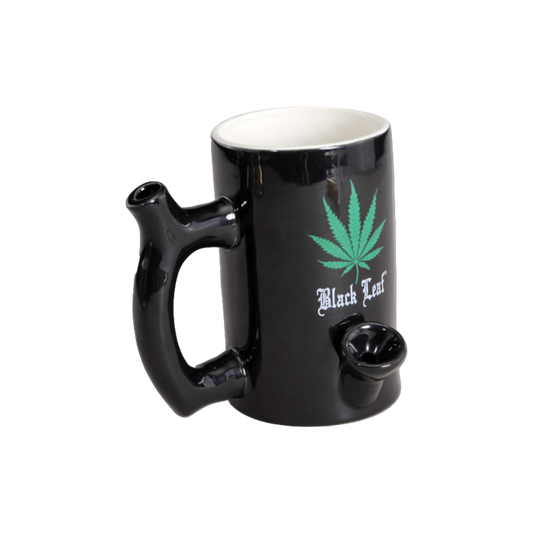 Becherbong Wake + Bake aus schwarzer Keramik mit Black Leaf® Logo und Griff