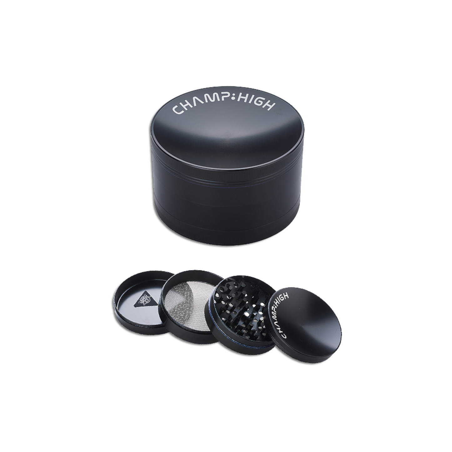 Grinder, MAXI CURVED, XXL Grinder, Champ High, Schwarz, Kräutermühle, Pollensieb, Magnetverschluss, hochwertig, Mahlwerkzeug, Zubehör, Tabakmühle