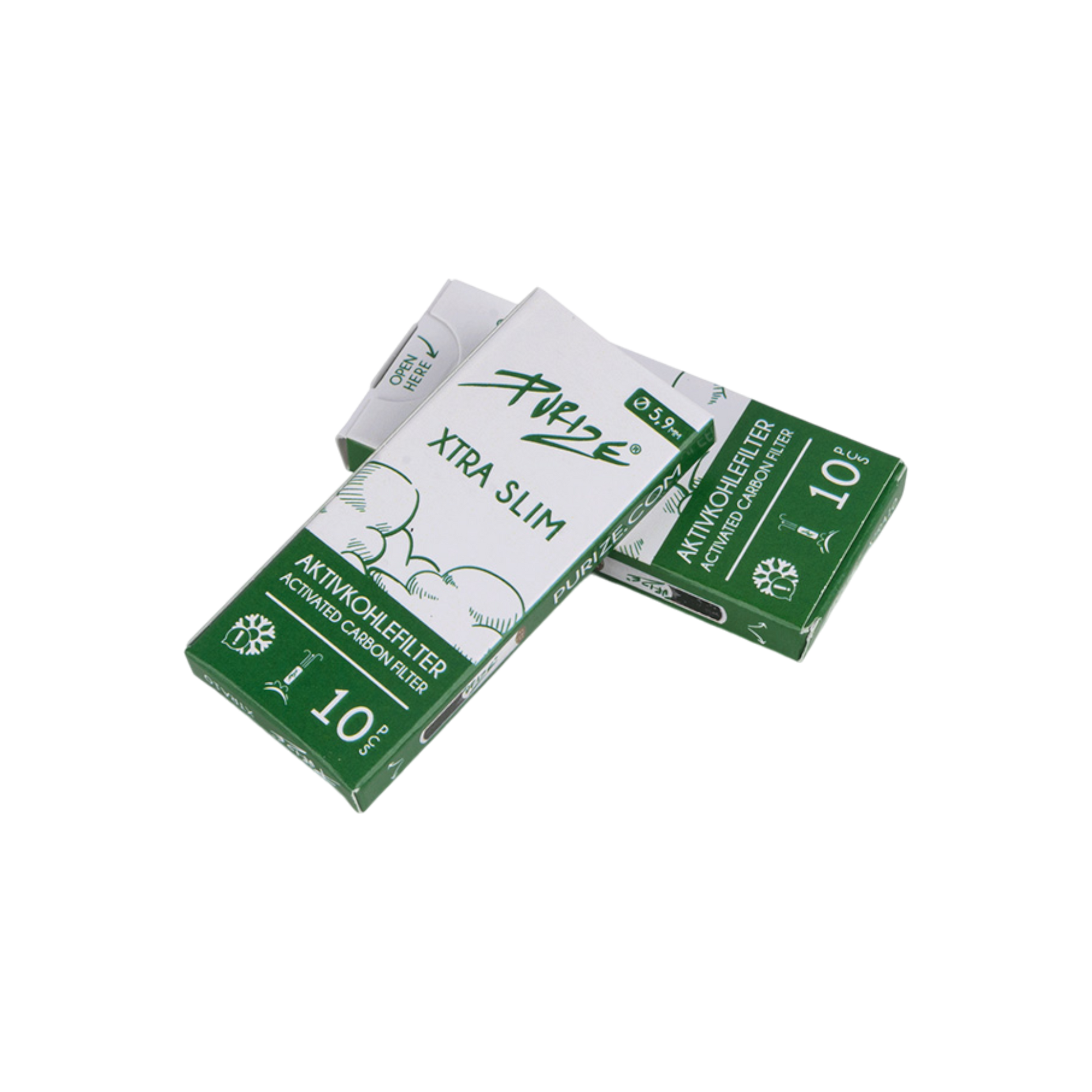 PURIZE® Xtra Slim Size Aktivkohlefilter Weiß – 10 Stück – Pief-Leaf®
