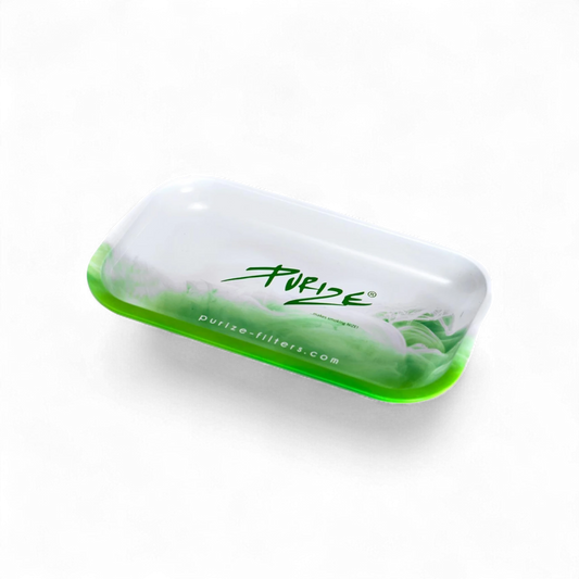 PURIZE® Rolling Tray Smoke Design – stabiles Metall-Drehtablett mit Rand