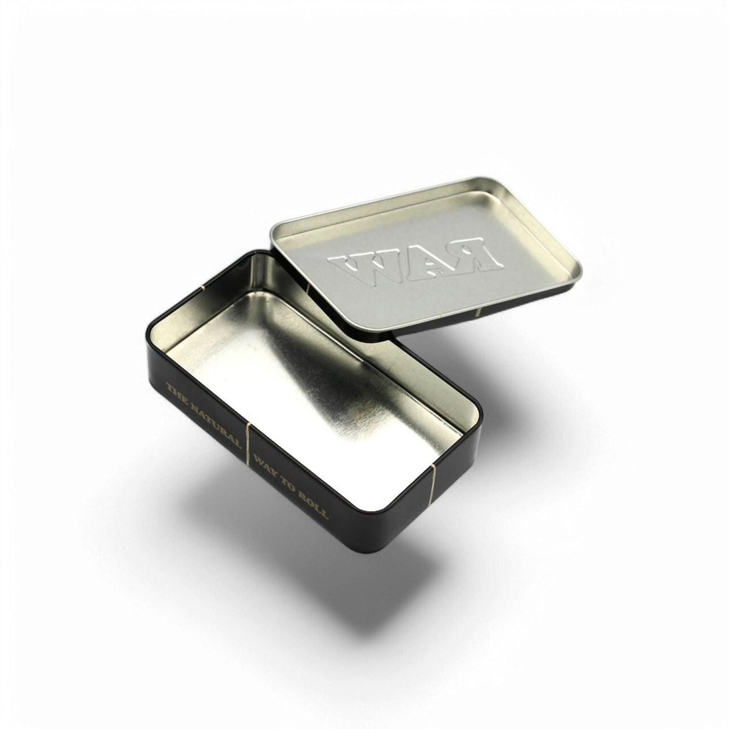 Nahaufnahme des RAW® Tin Case, geöffnete Dose mit Platz für 6 King Size Cones