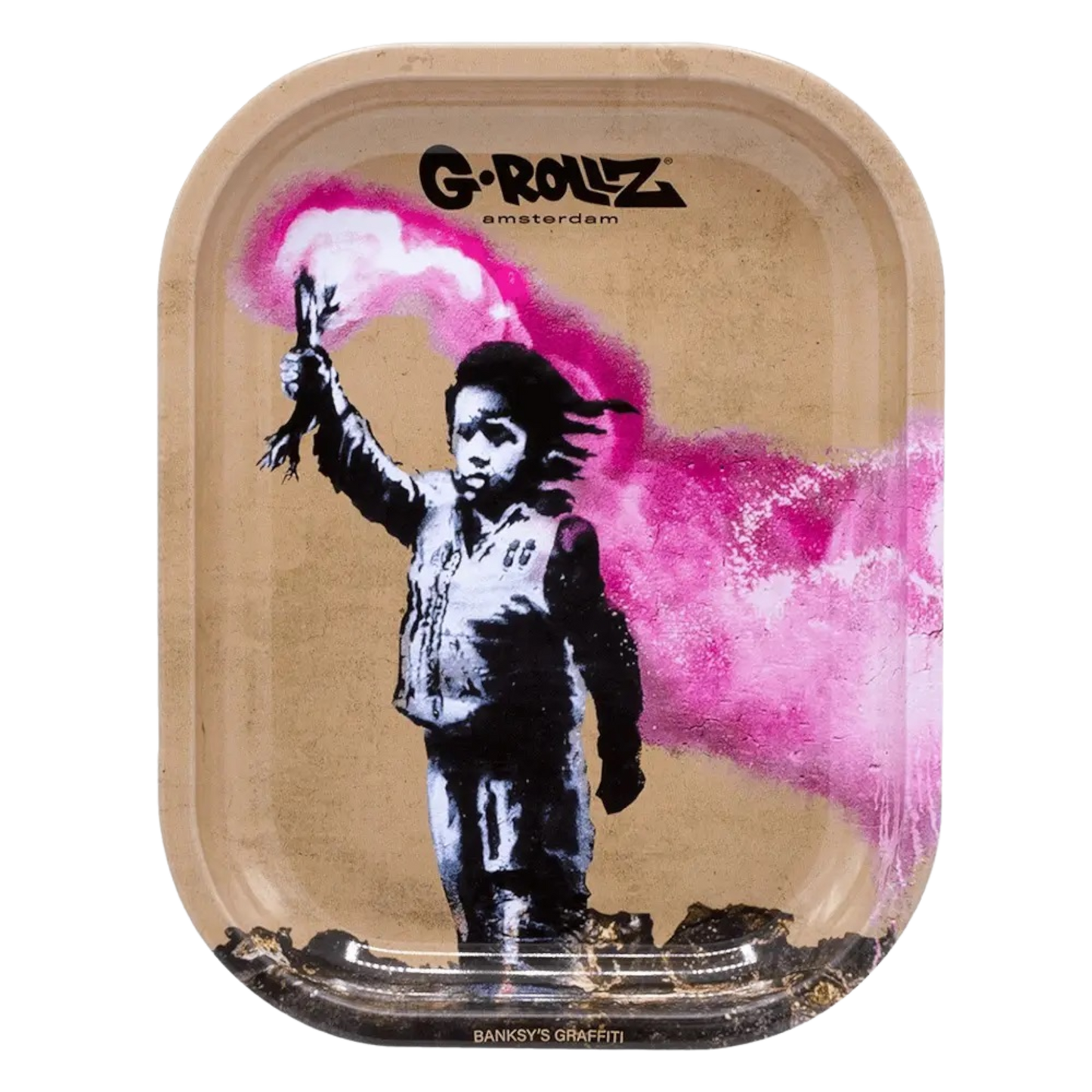 Rolling Tray Banksy's Graffiti – 18x14 cm Tablett aus Metall