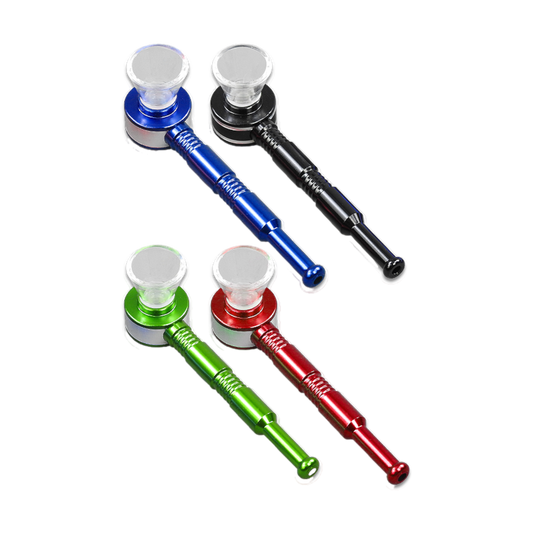 Aluminium Handpfeife mit Glasköpfchen - 10cm