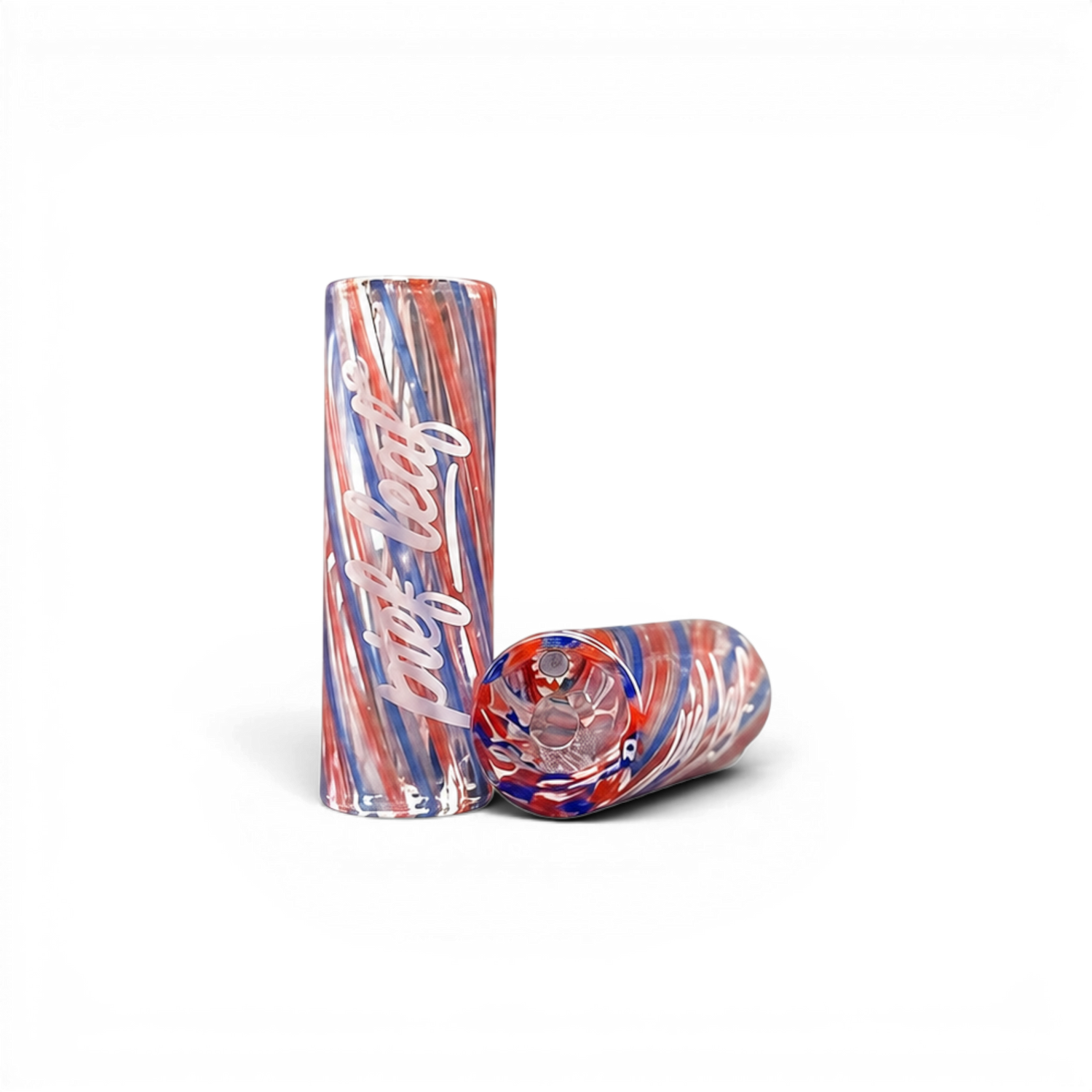  Blue Red Clear Glas Tip mit Pief-Leaf® Logo Print