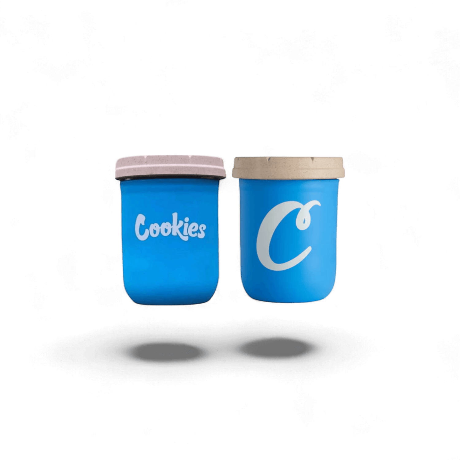 REStash Aufbewahrungsgläser von Pief-Leaf im "Cookies" und "Runtz" Design, in Blau, Rot und Schwarz, mit kindersicherem Deckel und Silikon-Koozie für geruchsdichte und UV-geschützte Kräuter-Aufbewahrung.