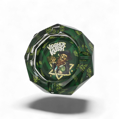 Kristallaschenbecher im Kosher Kush Design, stilvolles Kristallglas, erhältlich bei Pief-Leaf®