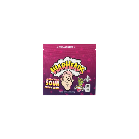 10x Warheads Medicated Sour Chewy cubes Mylar Bag 400mg - Leer