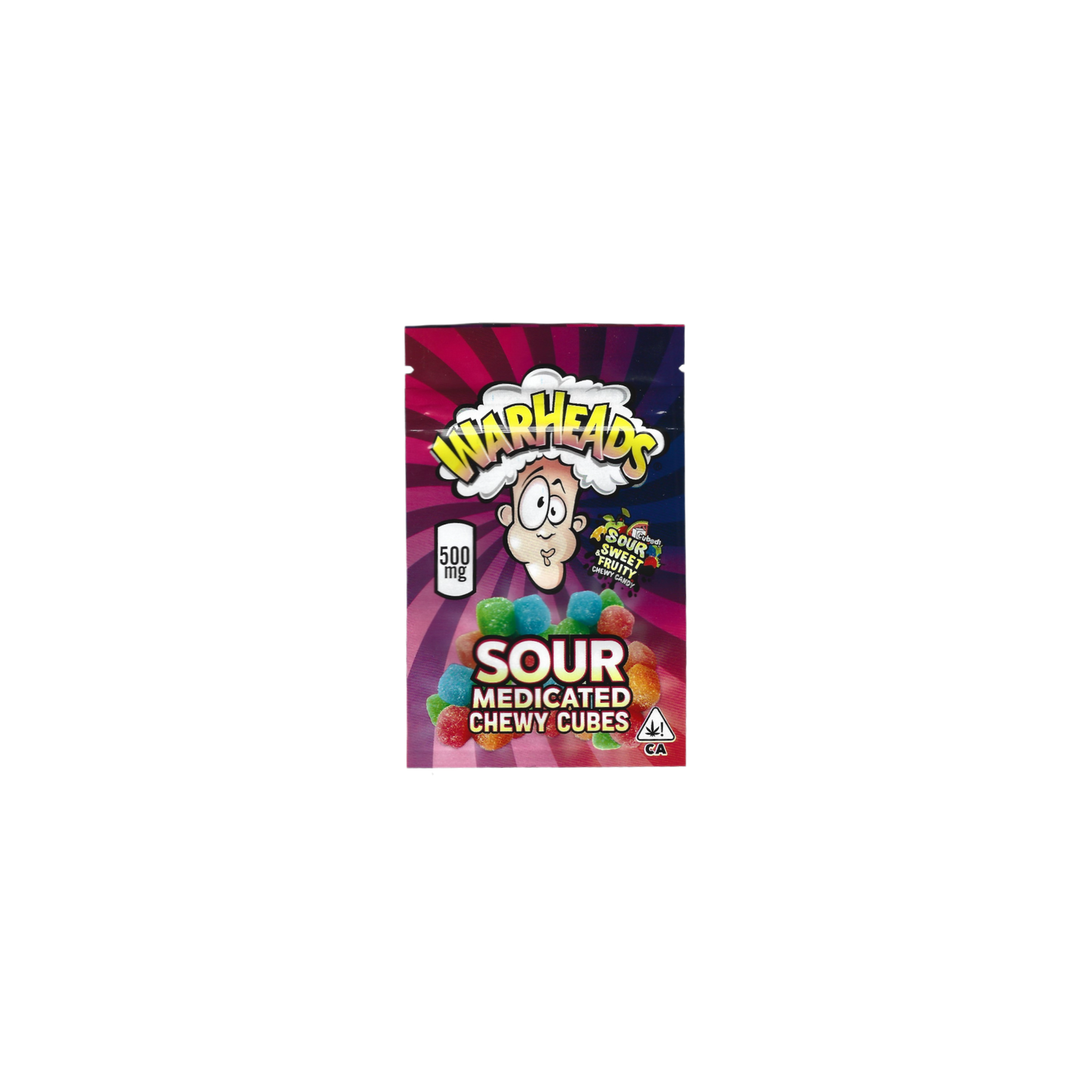 10x Warheads Sour medicated Chewy cubes sour sweet & fruity Mylar Bag 500mg - Leer