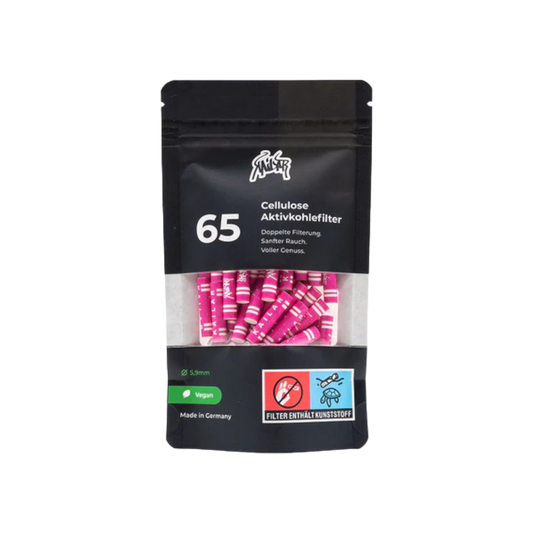 Kailar Pink Slim Size 65er Pack Aktivkohlefilter Ø 5,9mm auf weißem Hintergrund