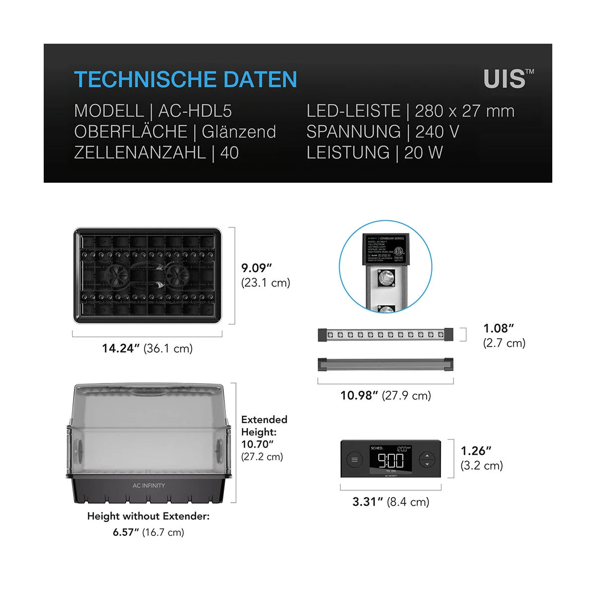Detailaufnahme der Samsung LM301H EVO LED-Leisten im AC Infinity System