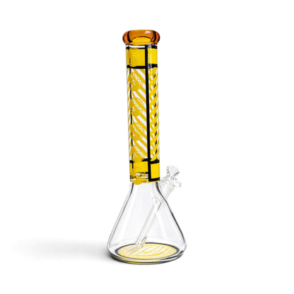 Beaker Bong 37 cm mit gelb-schwarzem Design bei Pief-Leaf®