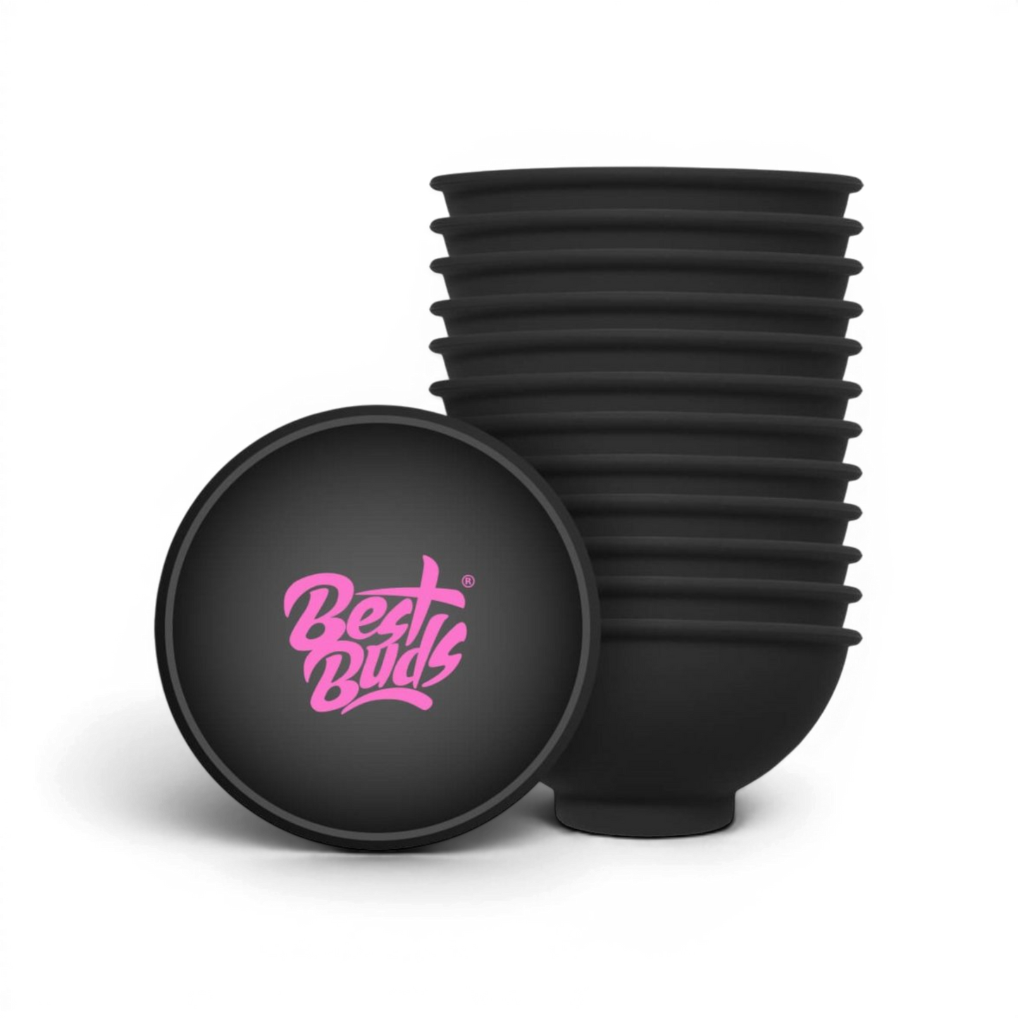 Best Buds Hashbowl aus schwarzem Silikon mit pinkem Logo
