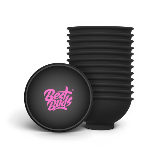 Best Buds Hashbowl aus schwarzem Silikon mit pinkem Logo