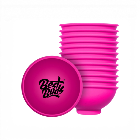 Best Buds Hashbowl aus rosa Silikon mit schwarzem Logo