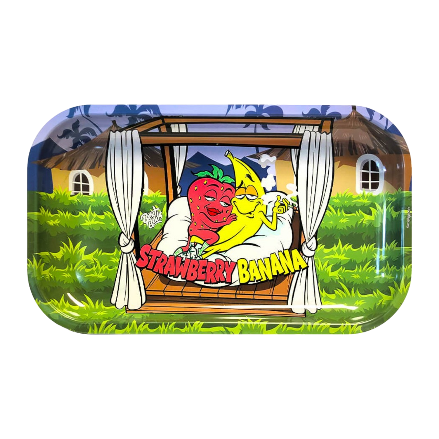 Best Buds Rolling Tray Strawberry Banana aus Metall 16x27 cm