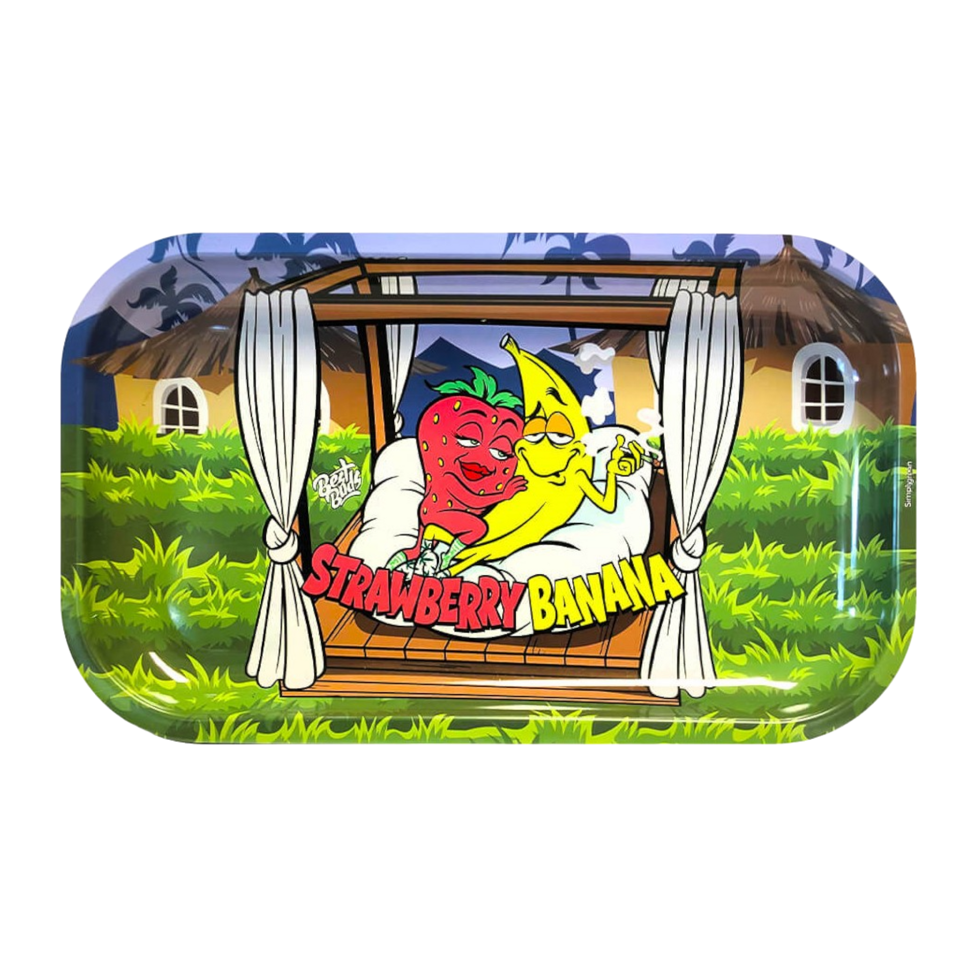 Best Buds Rolling Tray Strawberry Banana aus Metall 16x27 cm