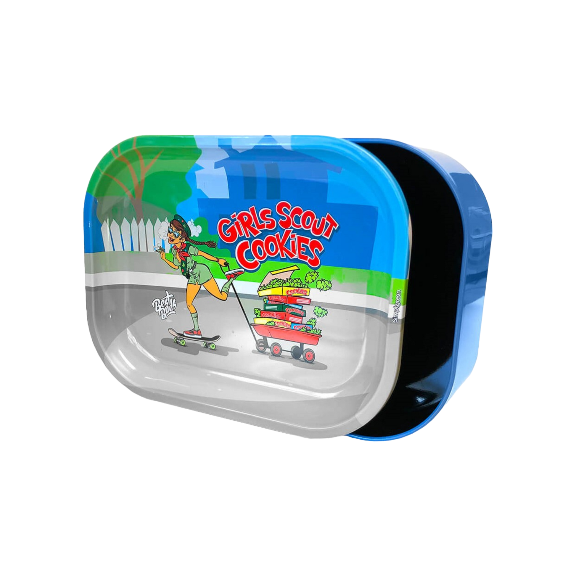 Blechdose mit Rolling Tray aus Metall Girl Scout CookiesBlechdose mit Rolling Tray aus Metall Girl Scout Cookies