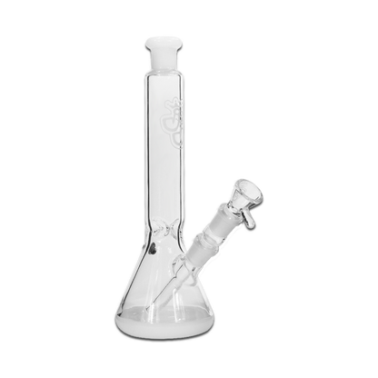 Overhead Bong aus klarem Borosilikatglas mit weißem Boden und Mundstück, 30 cm hoch, ohne Kickloch, mit 18,8 mm Stecksystem
