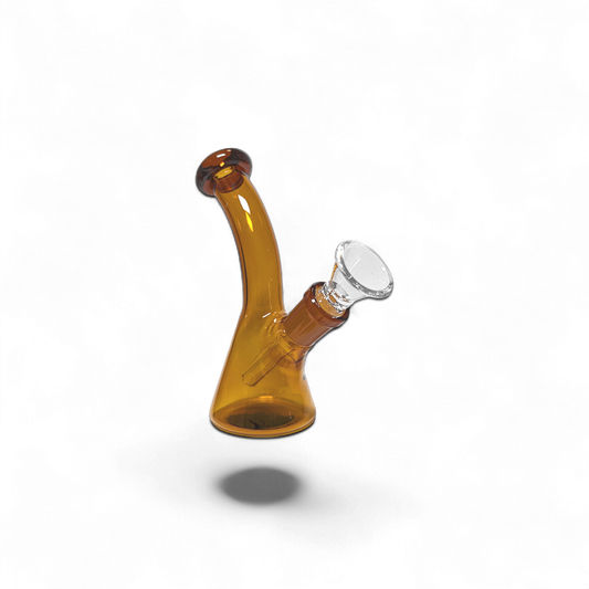 „Kompakte Borosilikatglas-Bong W678 mit weißem Mundstück, 14,5 mm Schliff, 12,5 cm hoch – schlicht und stabil“