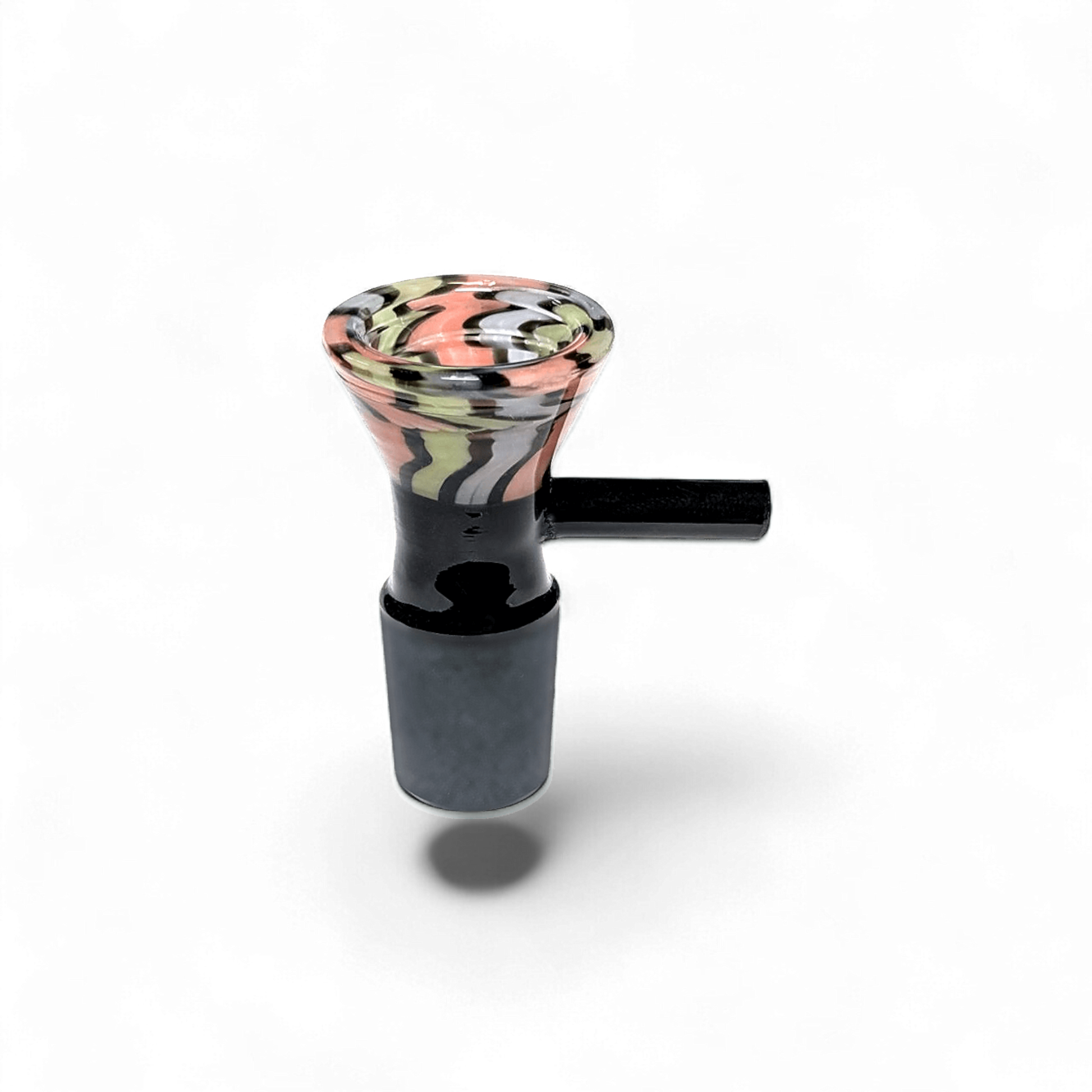 Bunter Flutschkopf aus Glas mit Griff – 18,8 mm Schliff, ca. 5,7 cm hoch