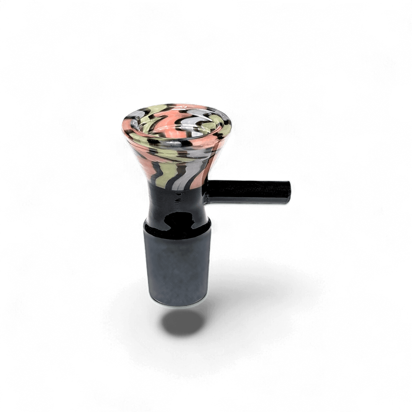 Bunter Flutschkopf aus Glas mit Griff – 18,8 mm Schliff, ca. 5,7 cm hoch