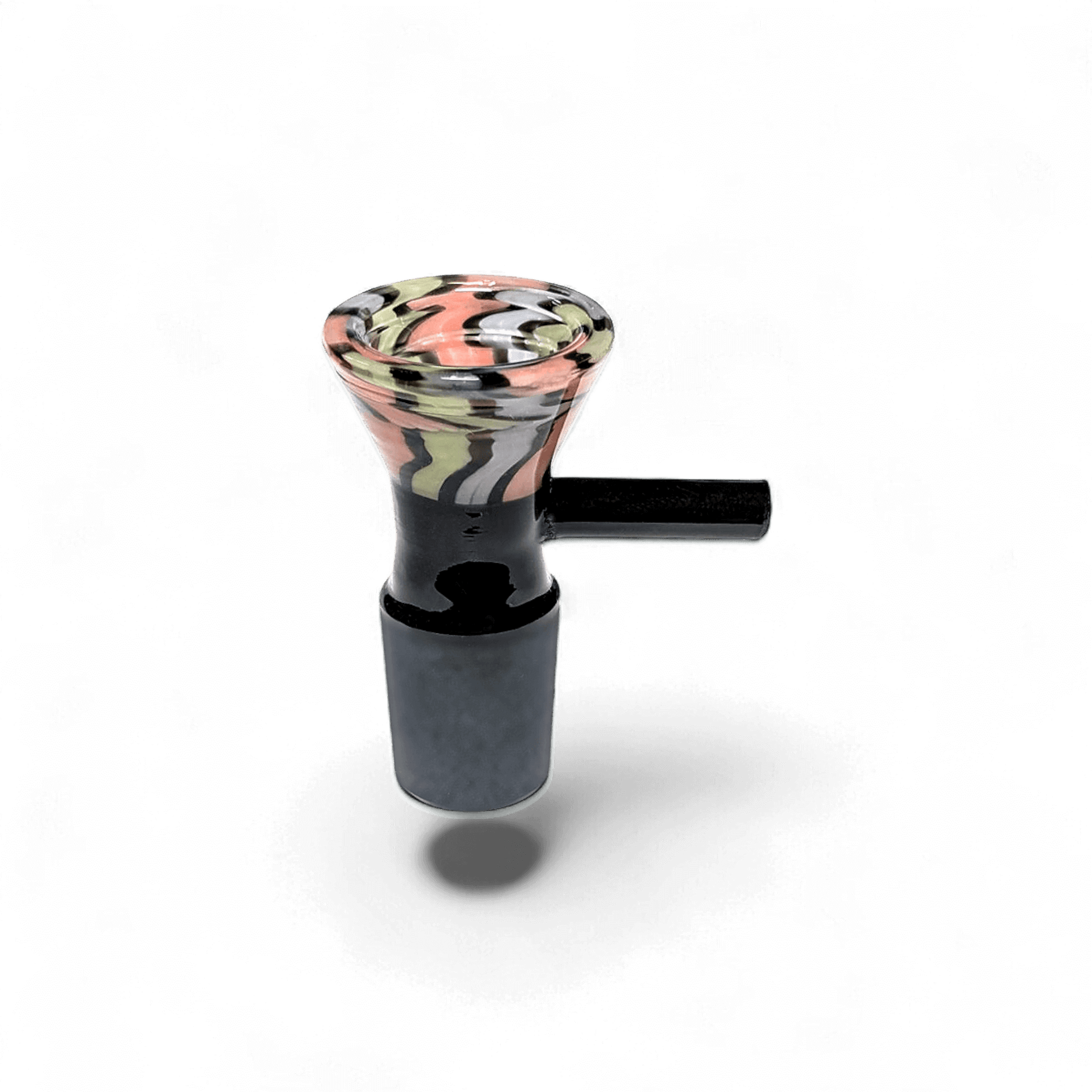 Bunter Flutschkopf aus Glas mit Griff – 18,8 mm Schliff, ca. 5,7 cm hoch